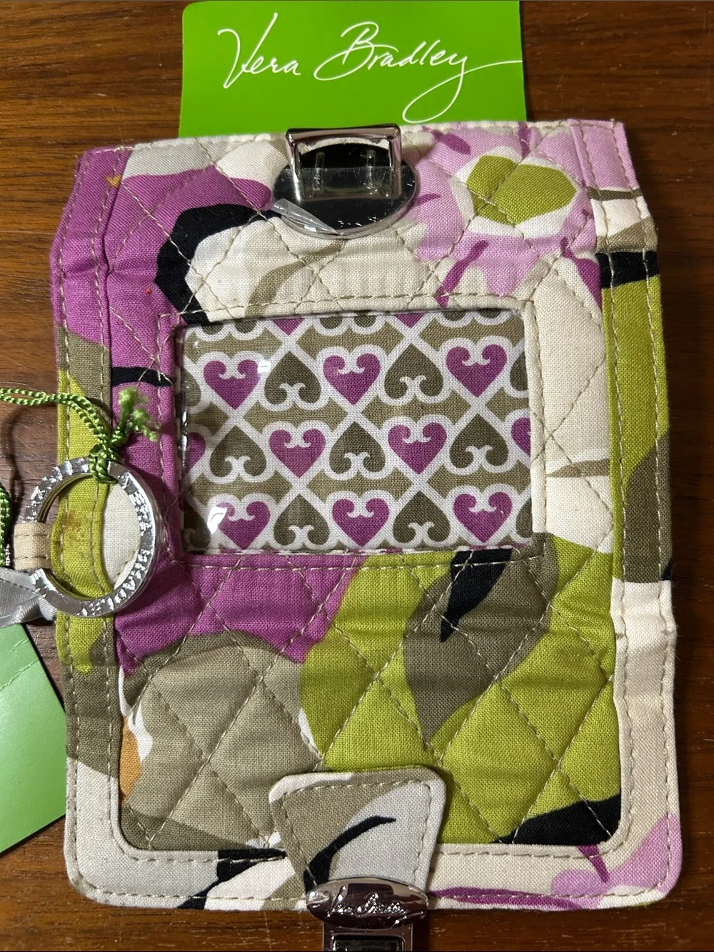 Vera Bradley Quilted Floral Wallet in Pink, Lime & Cream scan and go card slot - Picture 12 of 15